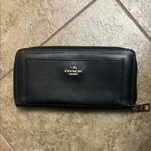 Coach Black Saffiano Leather Zip Wallet